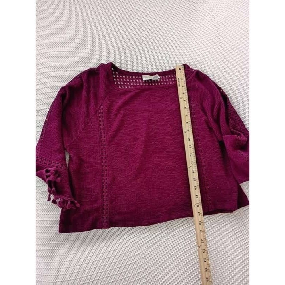 Anthropologie Saturday Sunday Magenta 100% Cotton Crochet Tassel Boho Blouse S - Picture 6 of 11